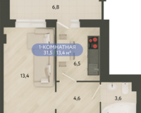 1 комнатная квартира 31.05 кв. м.